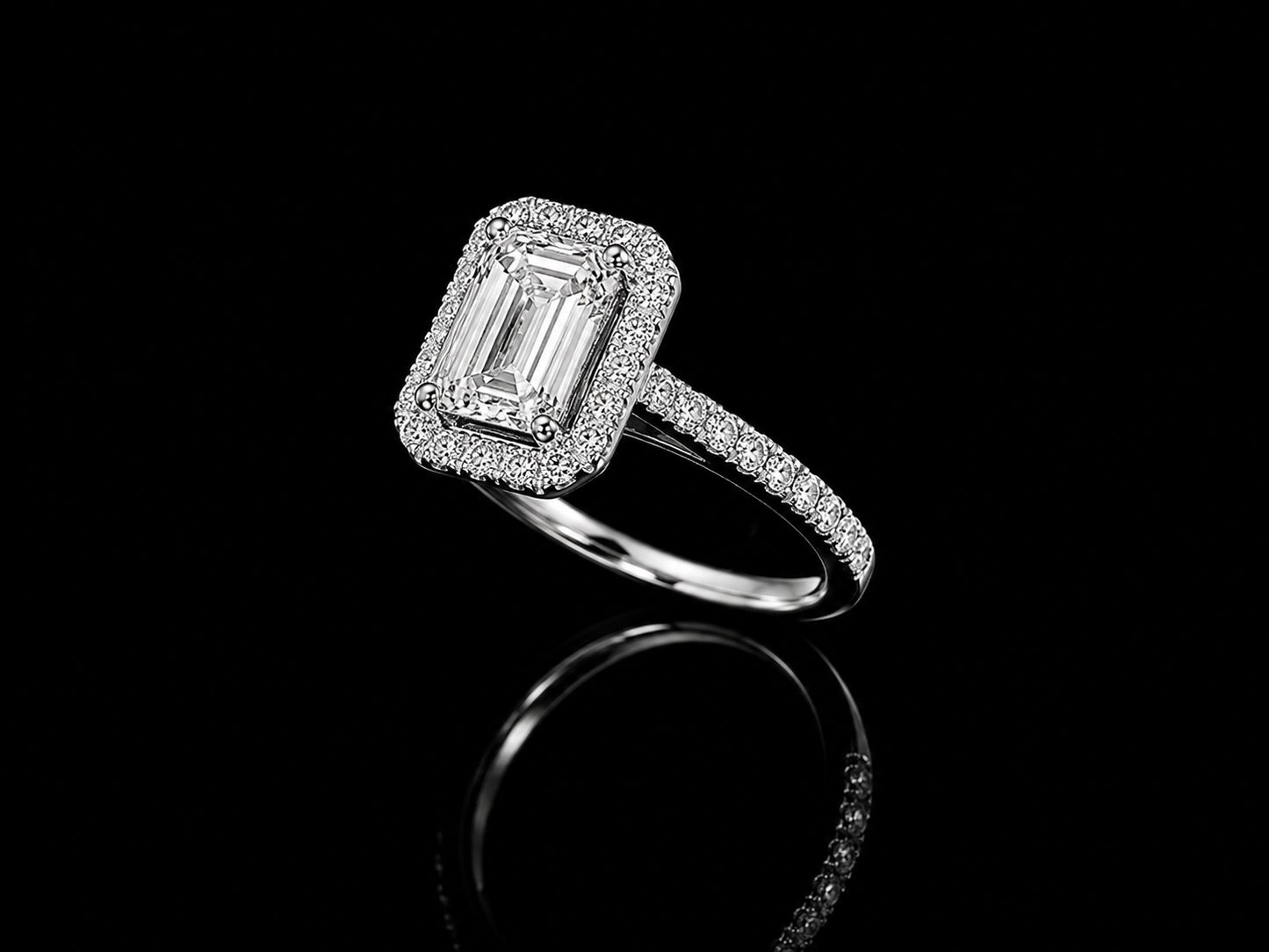 14K White Gold Lab-Grown Diamond Emerald Cut Halo Engagement Ring – 1.40 CTW IGI Certified Angelica Jewellers