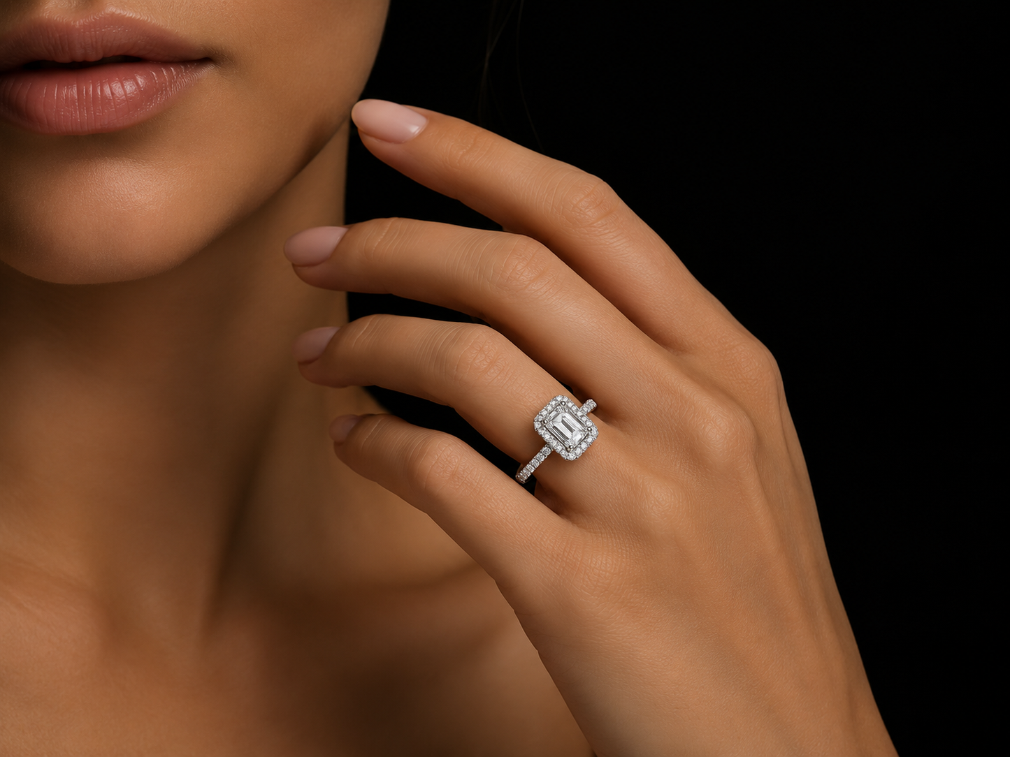 14K White Gold Lab-Grown Diamond Emerald Cut Halo Engagement Ring – 1.40 CTW IGI Certified Angelica Jewellers