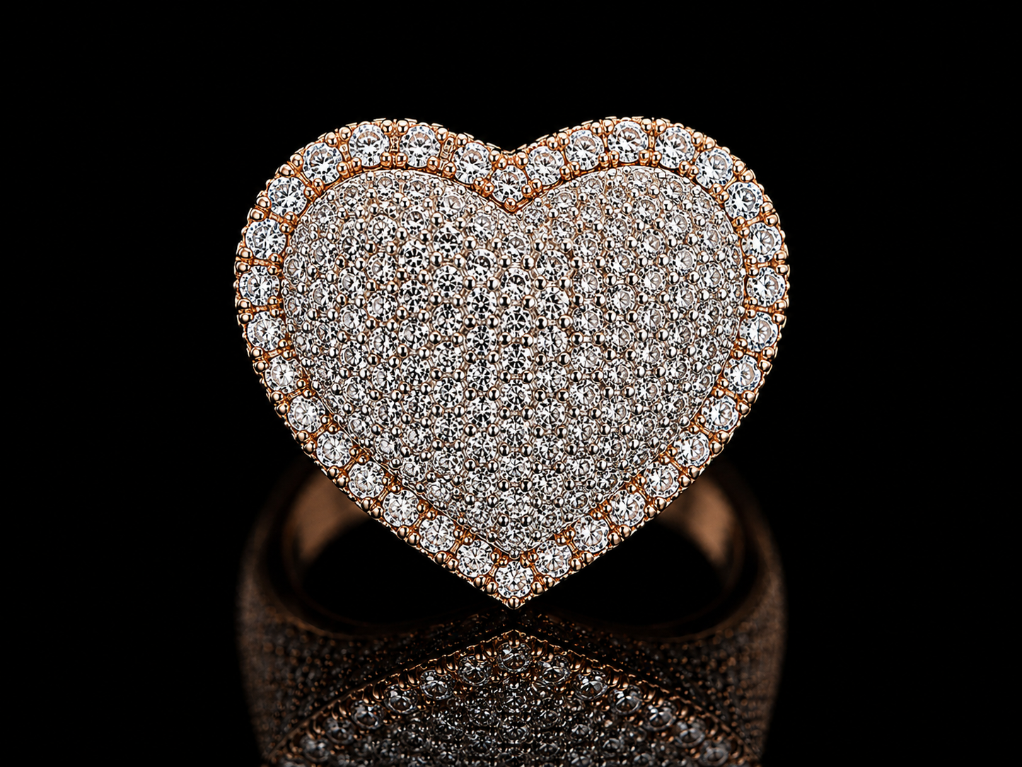10KT Rose & White Gold Diamond Heart Ring | 4.65 CT VVS F+ Diamonds | Unisex Luxury Statement Ring