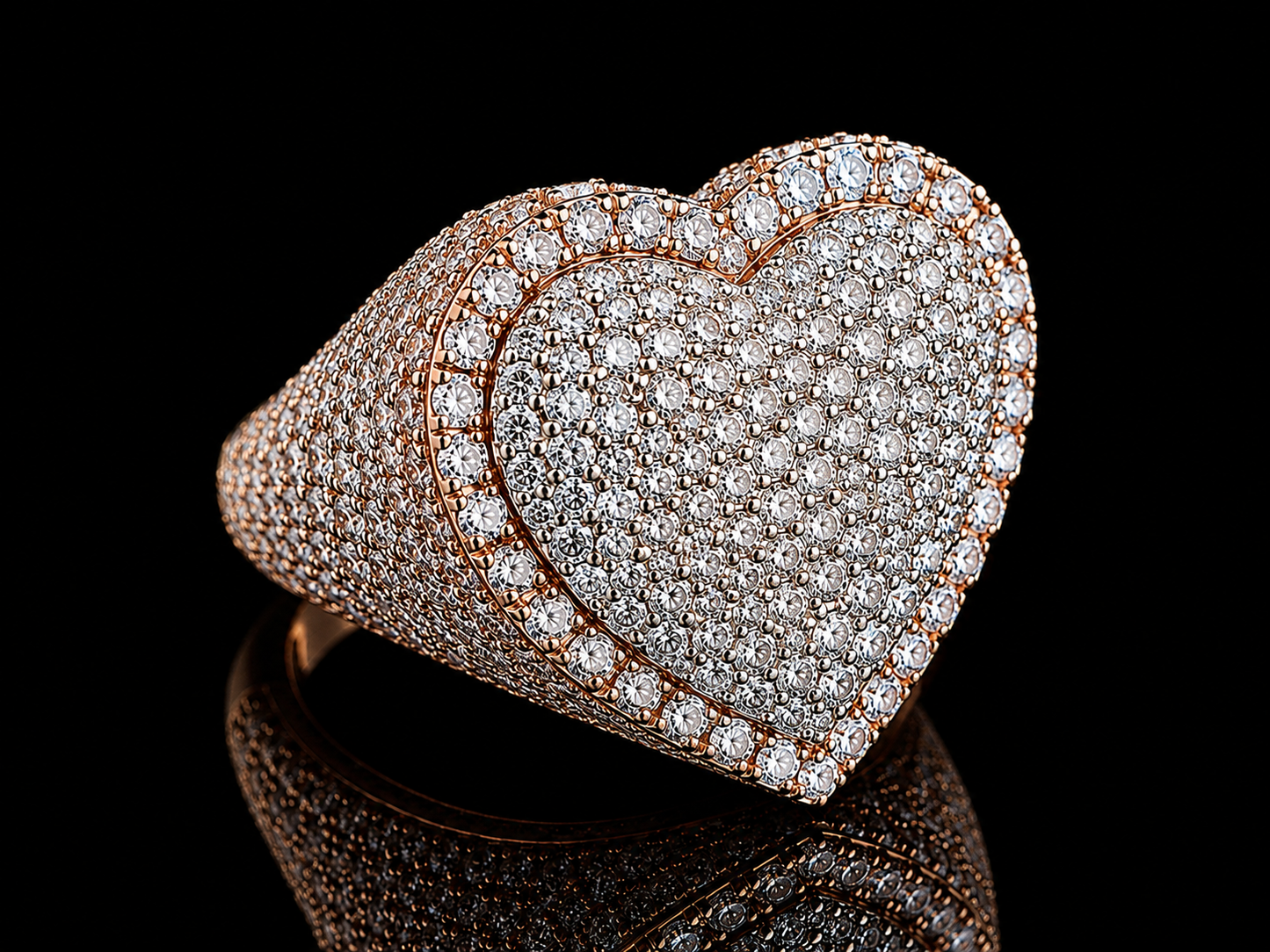 10KT Rose & White Gold Diamond Heart Ring | 4.65 CT VVS F+ Diamonds | Unisex Luxury Statement Ring