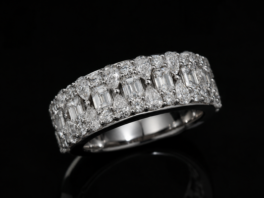 10K WHITE GOLD BAND SET WITH 6.40CT OF DIAMONDS IN VVS F+