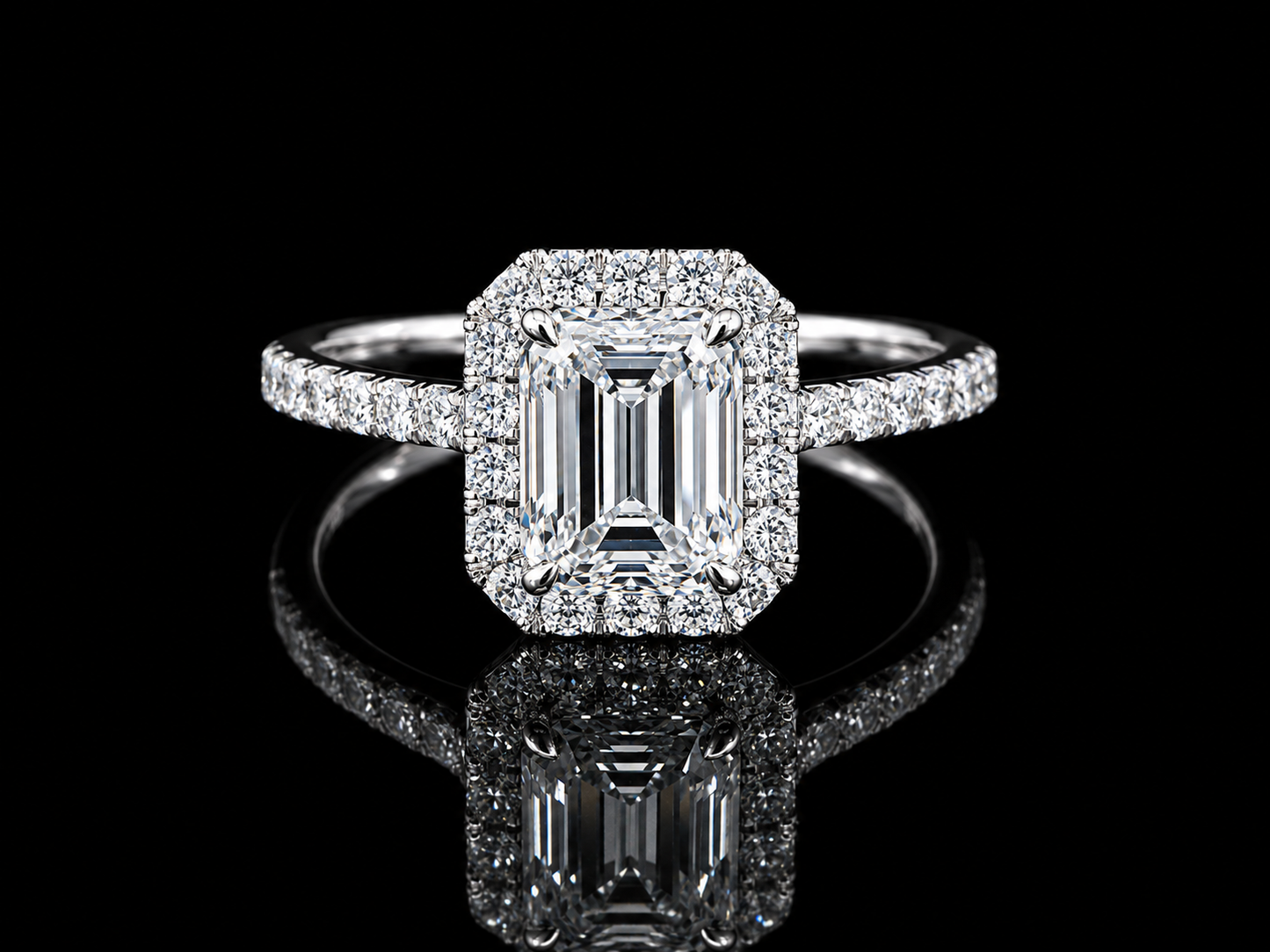 14K White Gold Lab-Grown Diamond Emerald Cut Halo Engagement Ring – 1.45 CTW IGI Certified Angelica Jewellers