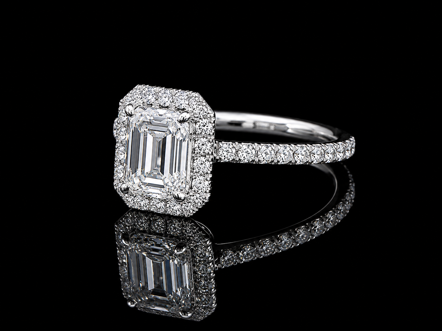14K White Gold Lab-Grown Diamond Emerald Cut Halo Engagement Ring – 1.45 CTW IGI Certified Angelica Jewellers