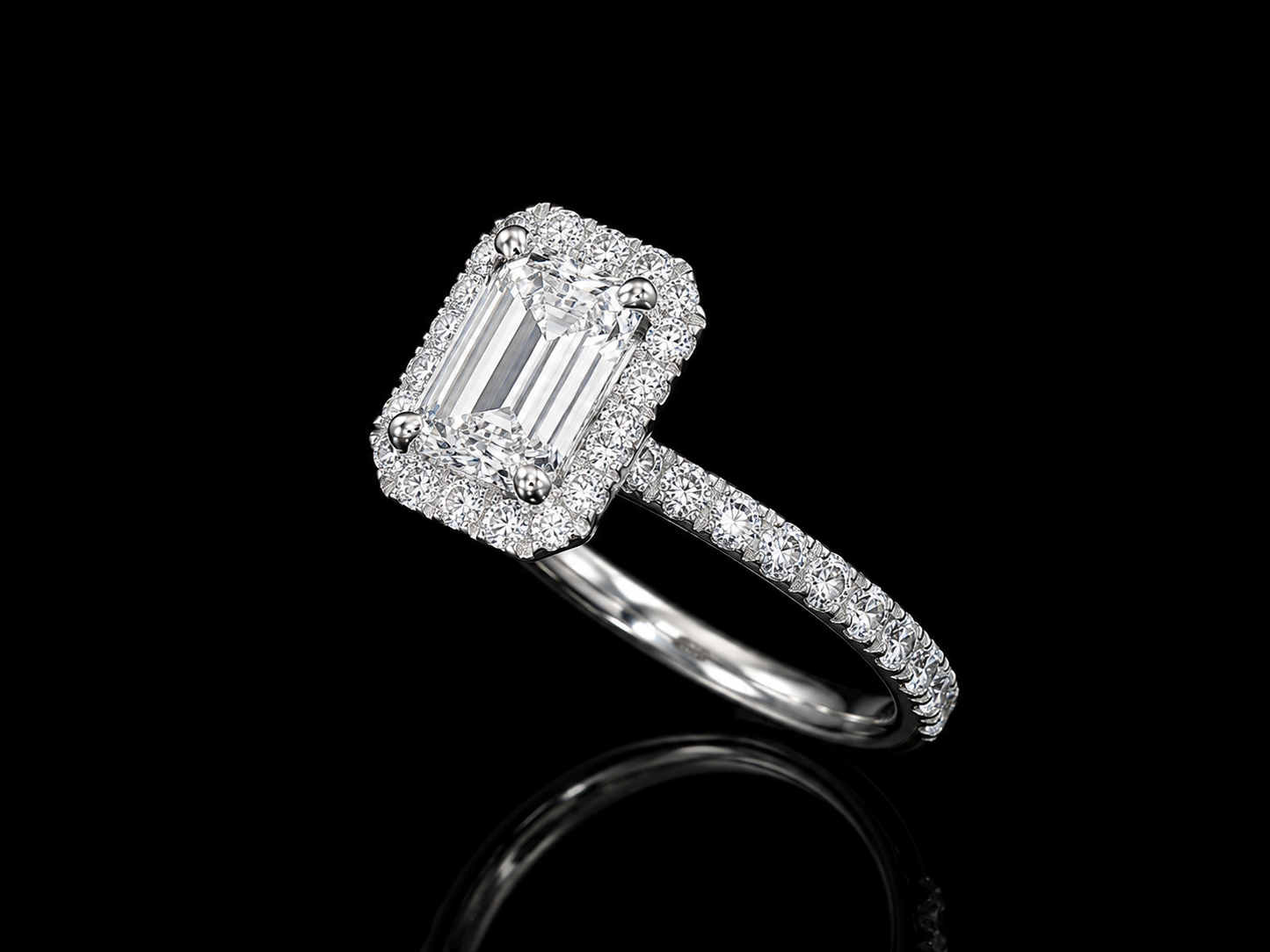 14K White Gold Lab-Grown Diamond Emerald Cut Halo Engagement Ring – 1.45 CTW IGI Certified Angelica Jewellers