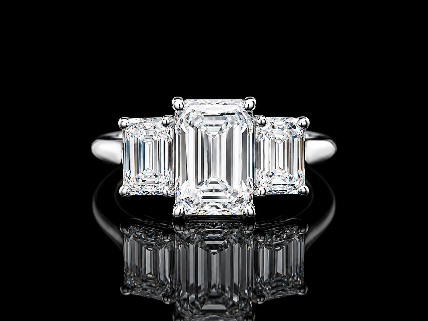 14K White Gold Lab-Grown Diamond Emerald Cut Trinity Ring – 3.09 CTW IGI Certified Angelica Jewellers