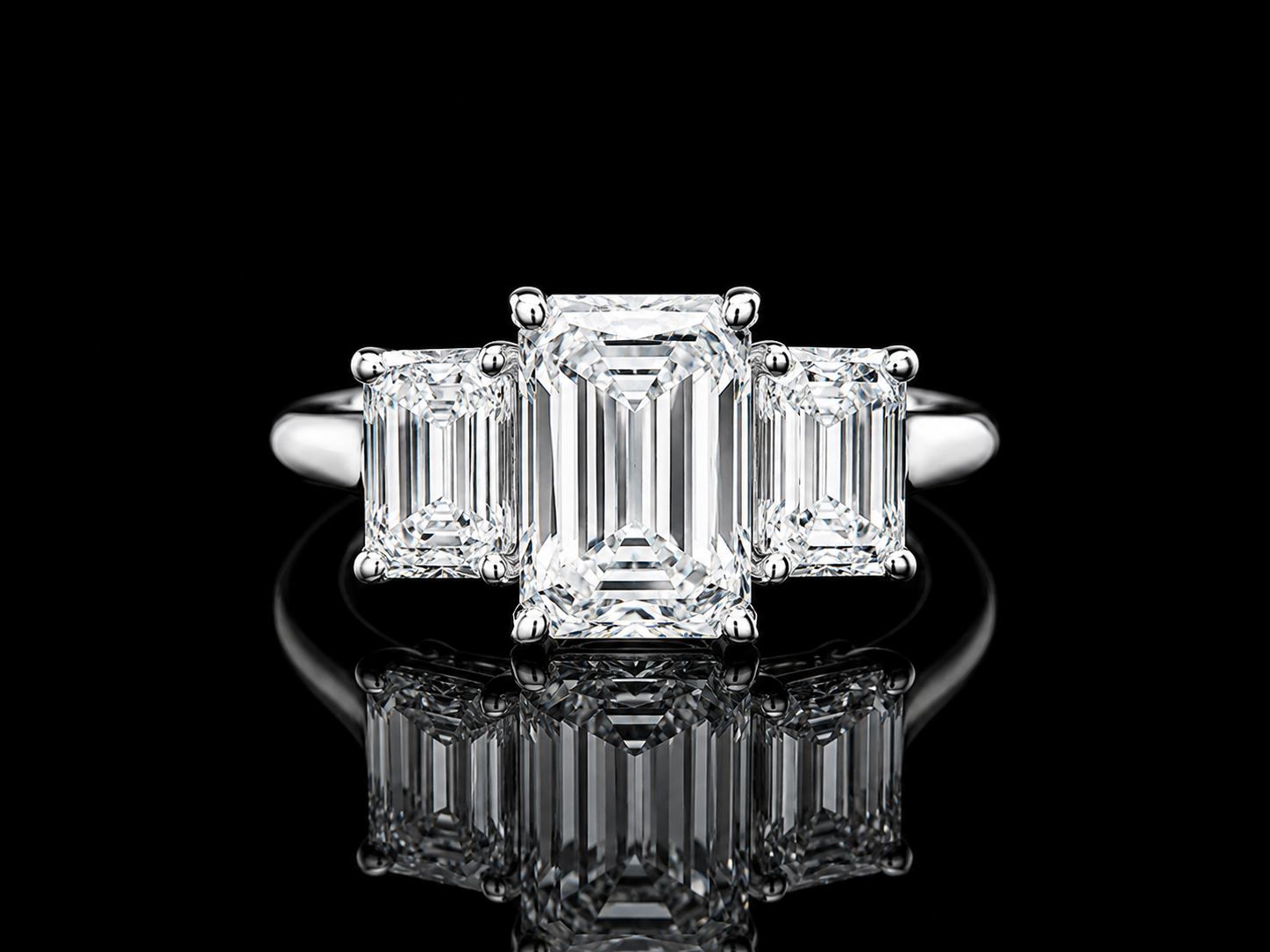 14K White Gold Lab-Grown Diamond Emerald Cut Trinity Ring – 3.09 CTW IGI Certified Angelica Jewellers