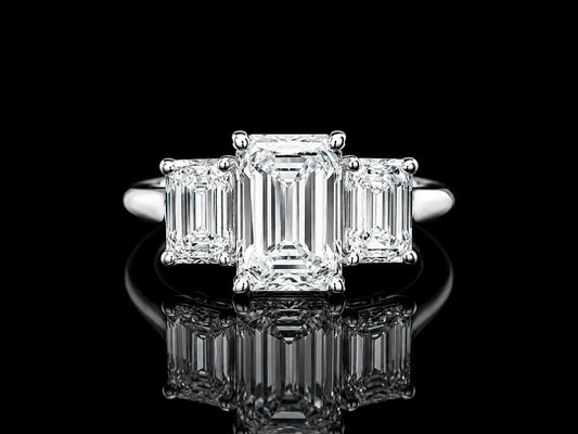 14K White Gold Lab-Grown Diamond Emerald Cut Trinity Ring – 3.09 CTW IGI Certified Angelica Jewellers