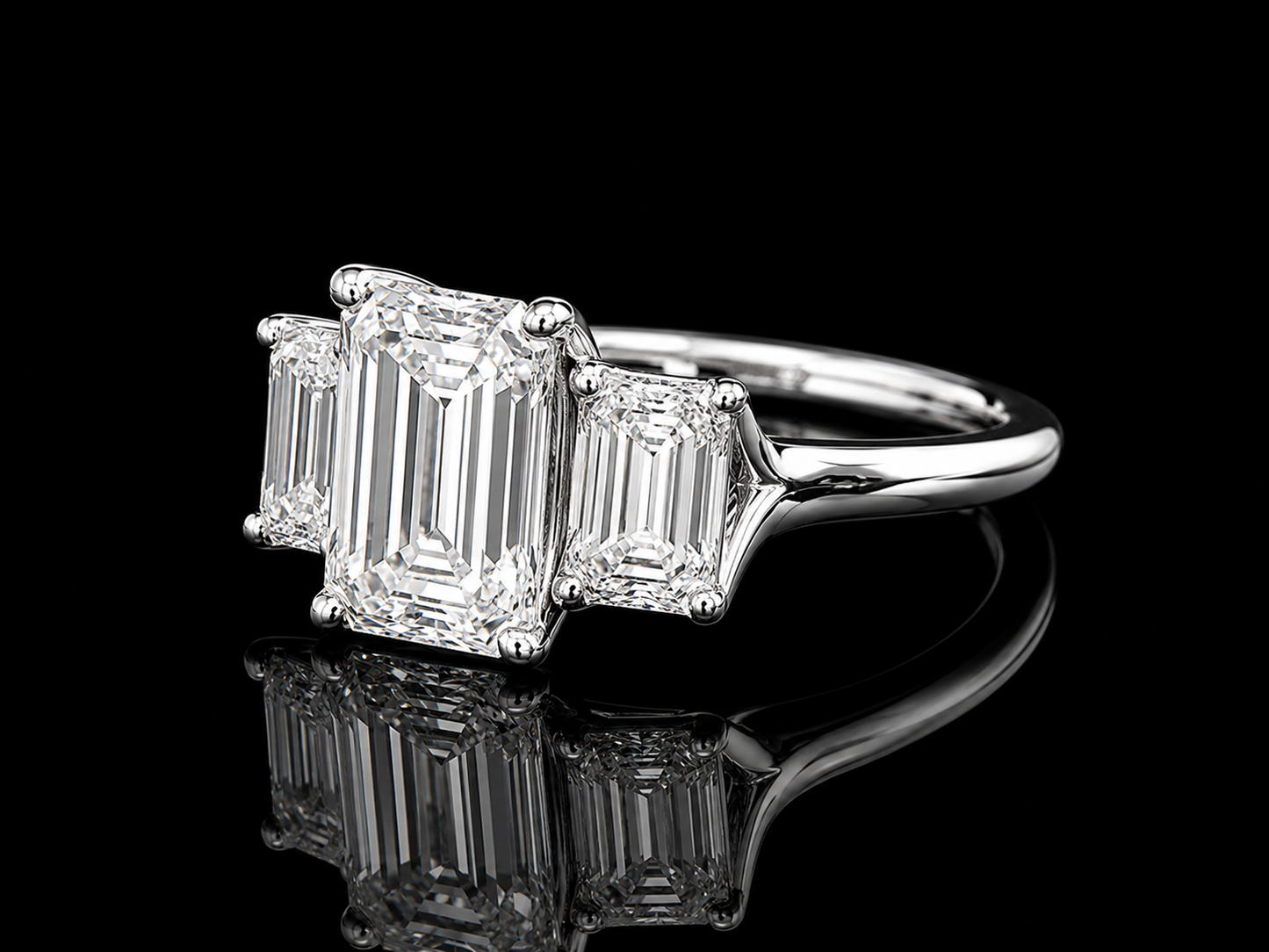 14K White Gold Lab-Grown Diamond Emerald Cut Trinity Ring – 3.09 CTW IGI Certified Angelica Jewellers