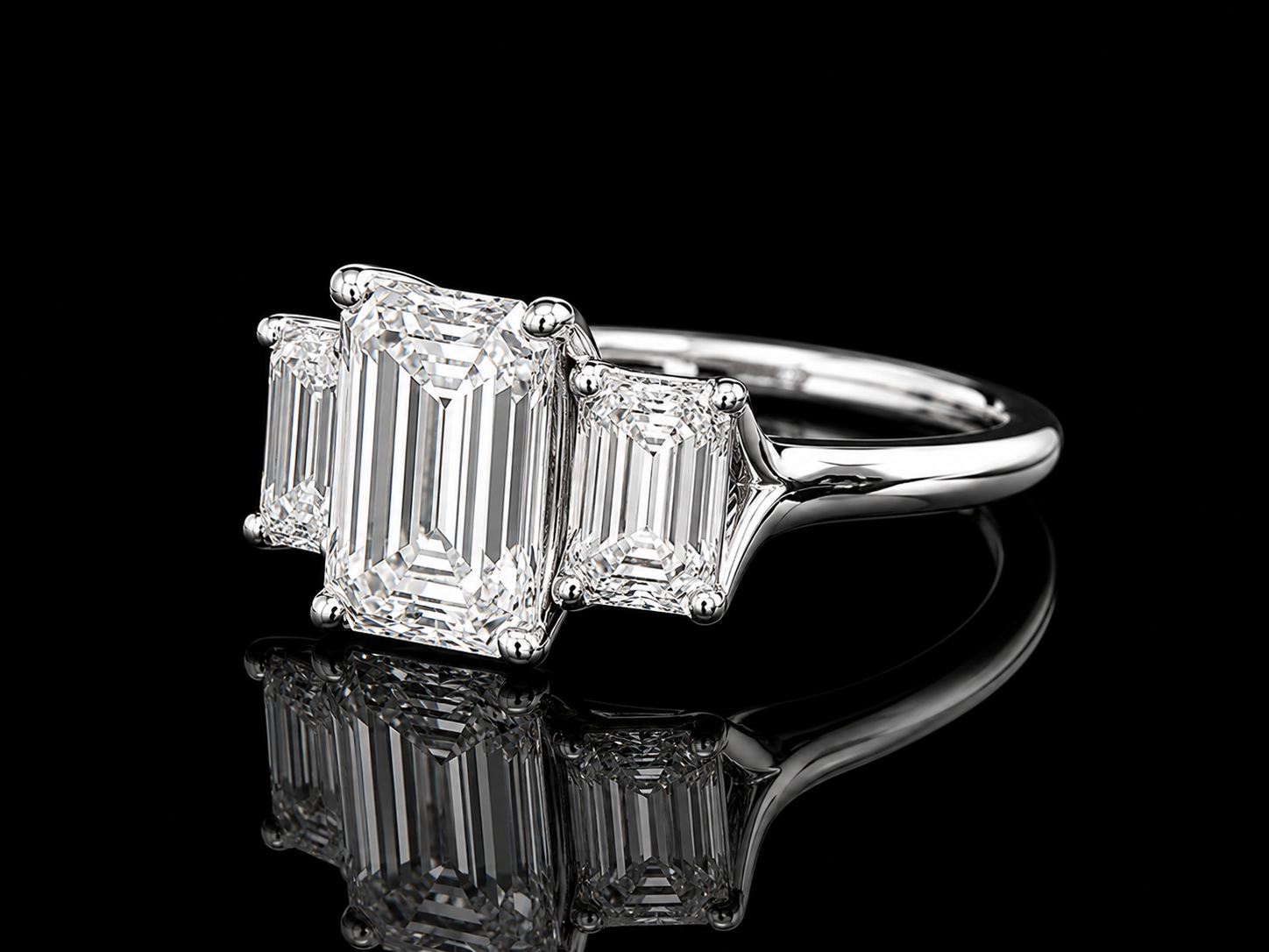 14K White Gold Lab-Grown Diamond Emerald Cut Trinity Ring – 3.09 CTW IGI Certified Angelica Jewellers