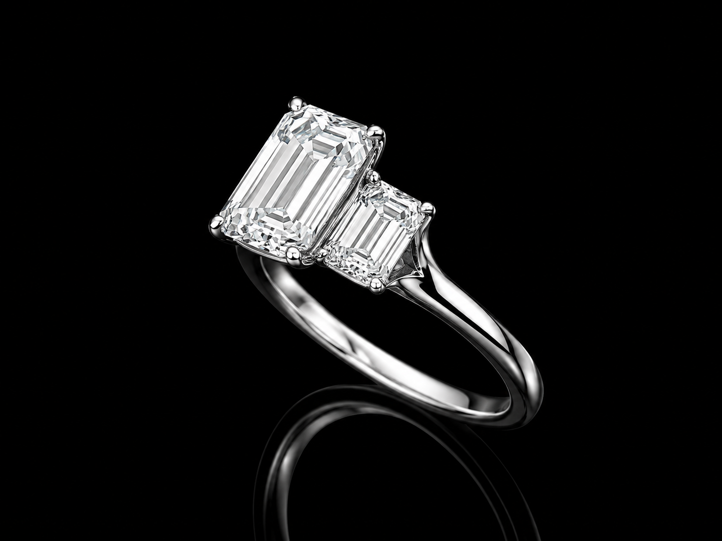14K White Gold Lab-Grown Diamond Emerald Cut Trinity Ring – 3.09 CTW IGI Certified Angelica Jewellers