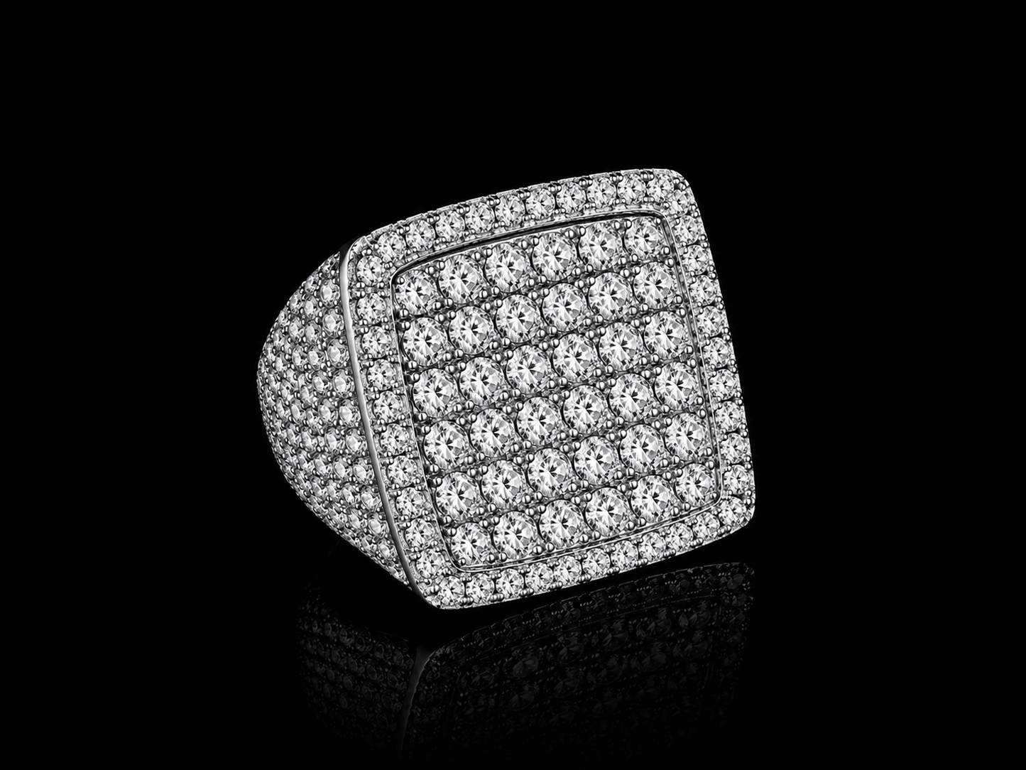 10K White Gold Diamond Signet Ring – 5.90 CTW