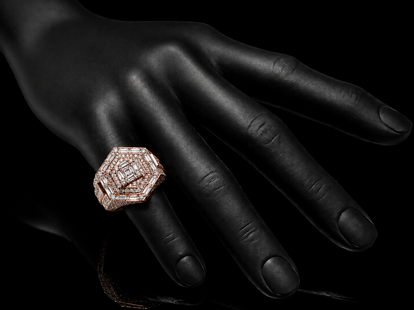 10K Rose Gold Diamond Hexagon Statement Ring – 4.80 CTW VVS F+ Diamonds