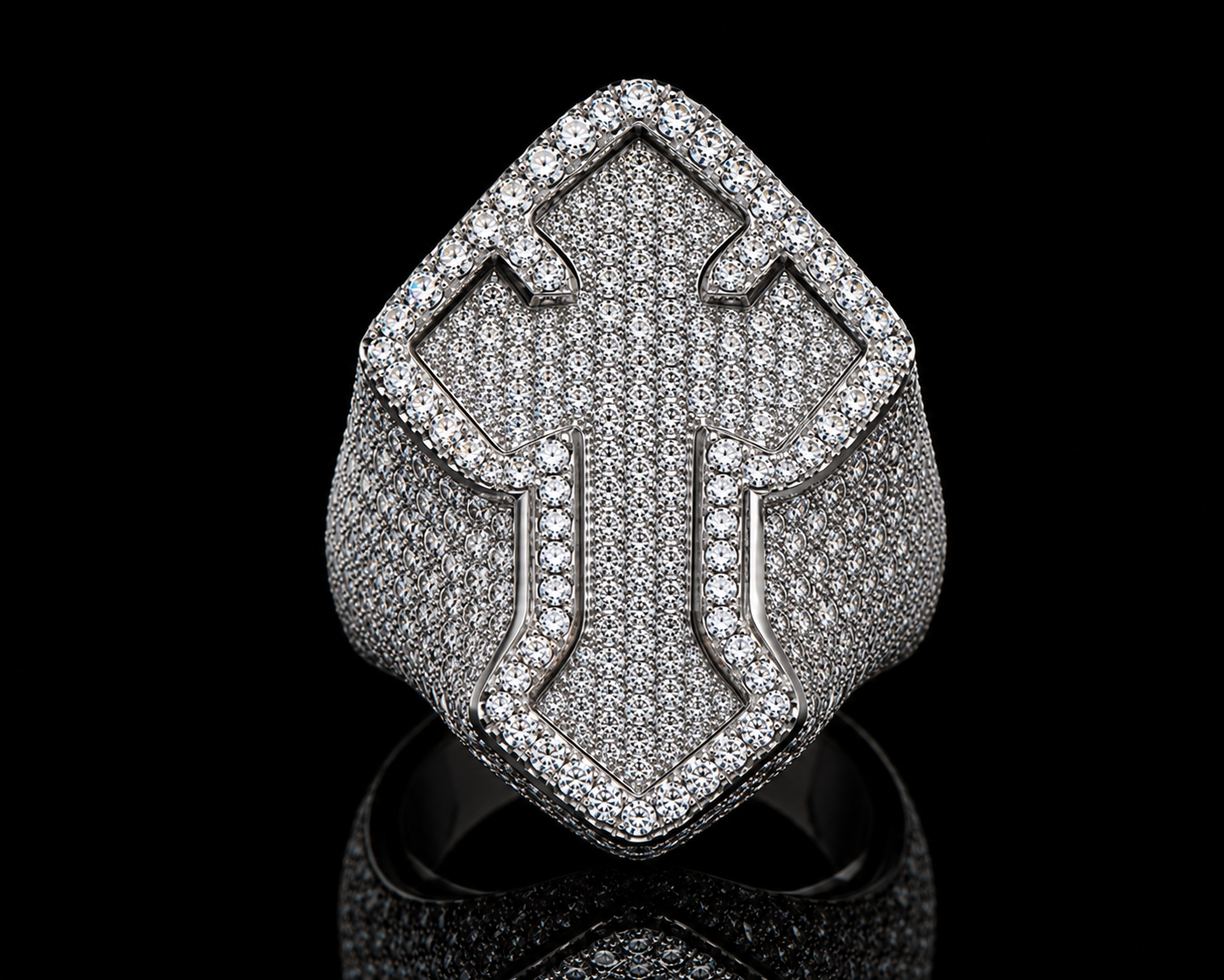14K White Gold & Diamond Cross Ring – 7.50CT Diamond Statement Ring Angelica Jewellers