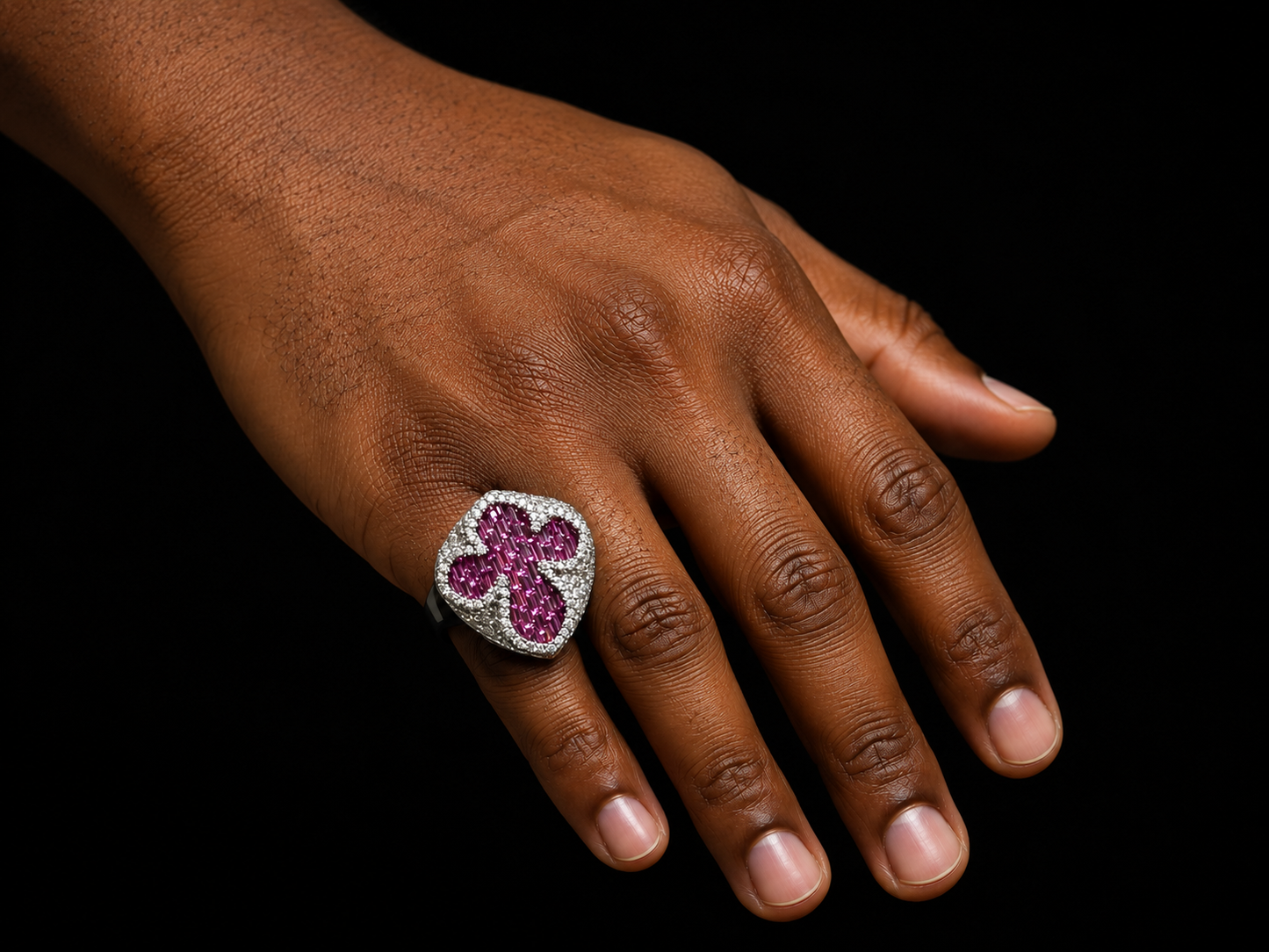 10K White Gold Pink Sapphire & Diamond Cross Ring – 9.10 CTW