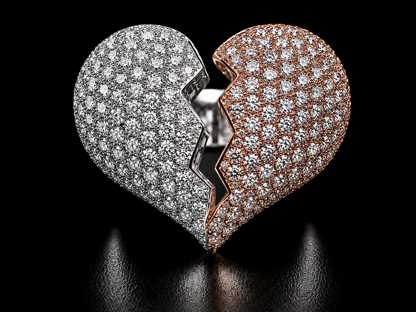 Jumbo Signature Broken Heart Ring – 10K Solid Two-Tone Gold & 9.48CT VVS Diamond Pavé Ring