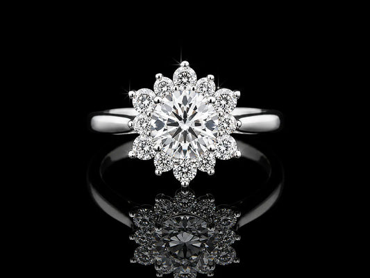 14K White Gold Lab-Grown Diamond Halo Round Cut Engagement Ring – 1.11 CTW IGI Certified Angelica Jewellers