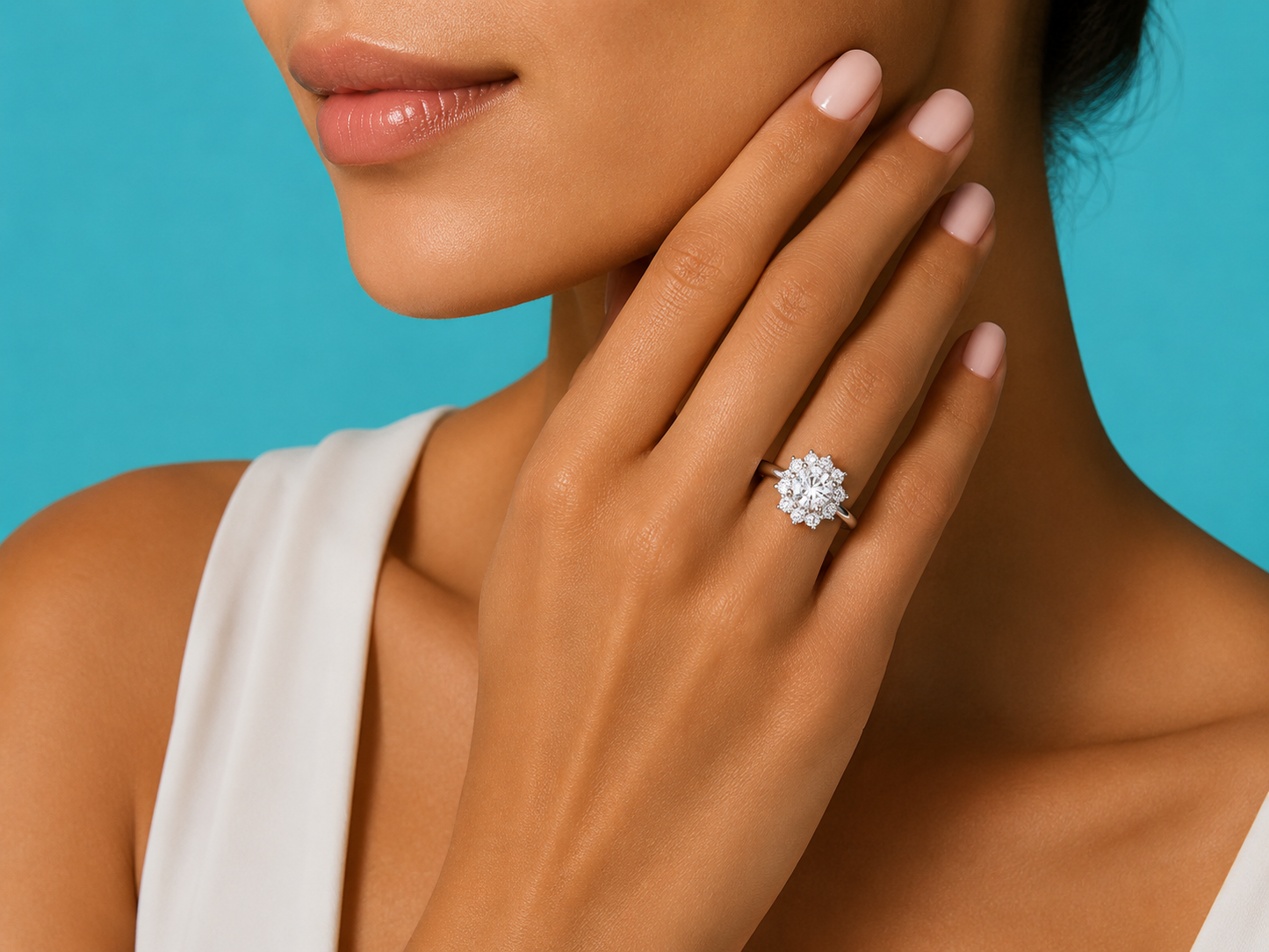 14K White Gold Lab-Grown Diamond Halo Round Cut Engagement Ring – 1.11 CTW IGI Certified Angelica Jewellers