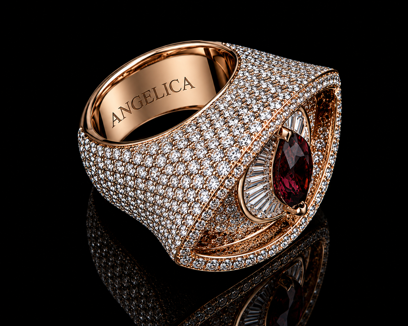 BAGUE ŒIL SAPHIR ROSE EN OR ROSE ET BLANC 10K DIAMANTS