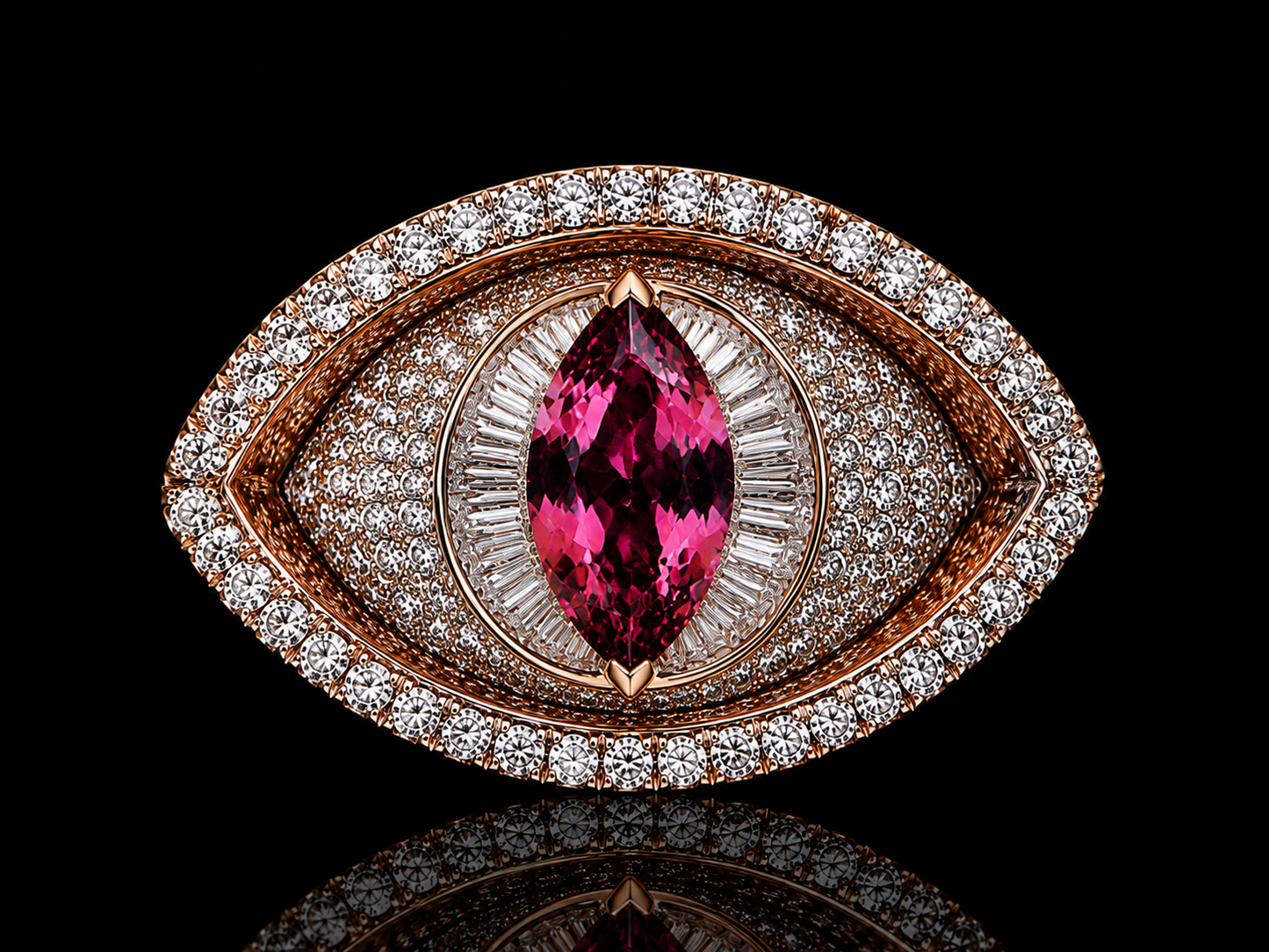 BAGUE ŒIL SAPHIR ROSE EN OR ROSE ET BLANC 10K DIAMANTS