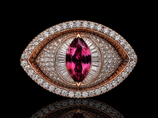 BAGUE ŒIL SAPHIR ROSE EN OR ROSE ET BLANC 10K DIAMANTS