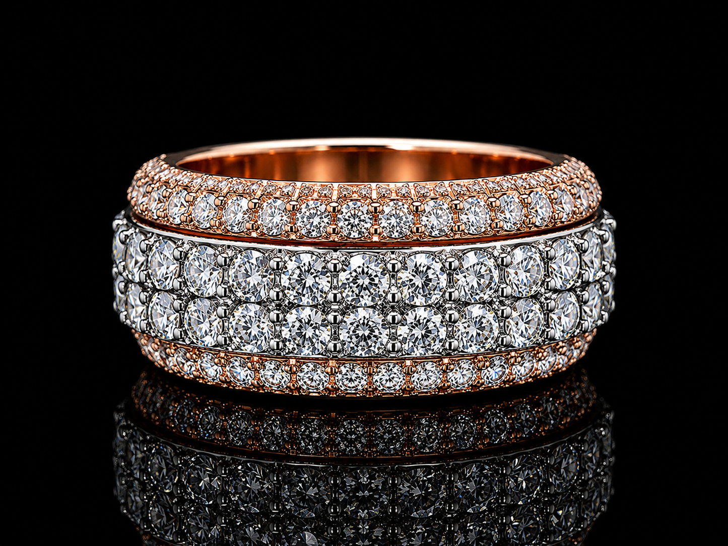 10K Rose & White Gold Diamond Spinner Band Ring – 5.85 CT VVS F+ Lab Diamonds | 10MM