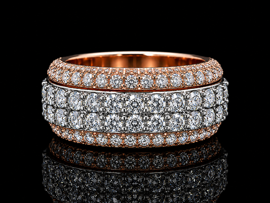10K Rose & White Gold Diamond Spinner Band Ring – 5.85 CT VVS F+ Lab Diamonds | 10MM