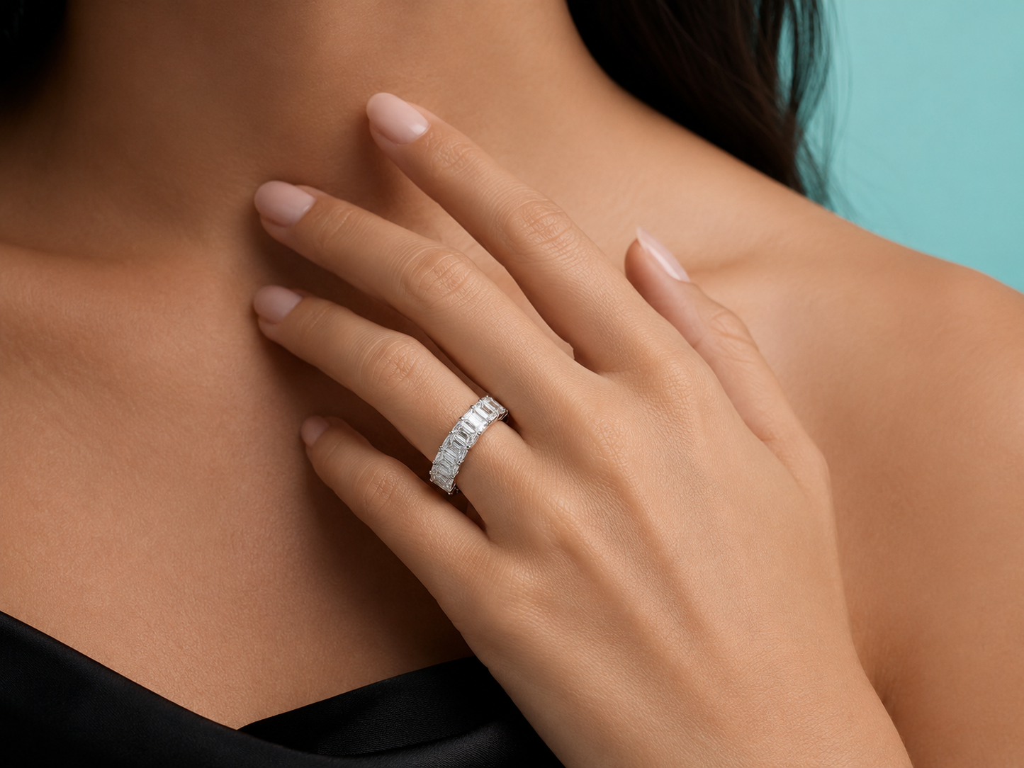 14K White Gold Shared Prong Lab-Grown Radiant Cut Full Eternity Band – 7.00 CTW