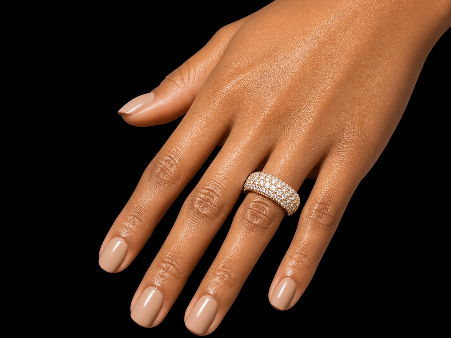 10K Rose Gold 6-Row Diamond Semi-Eternity Bomber Ring – 4.60 CT VVS F+