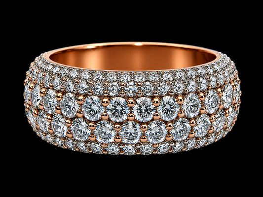 10K Rose Gold 6-Row Diamond Semi-Eternity Bomber Ring – 4.60 CT VVS F+