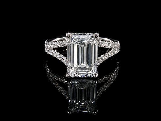 Platinum Emerald Cut Lab Diamond Engagement Ring – 3.37 ct Total – IGI Certified