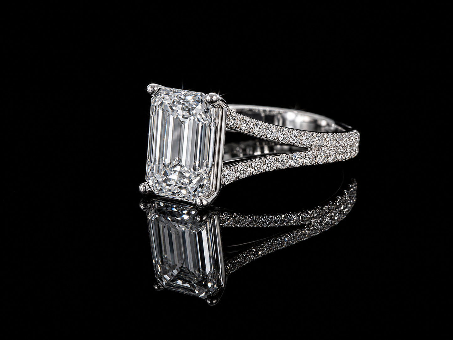 Platinum Emerald Cut Lab Diamond Engagement Ring – 3.37 ct Total – IGI Certified