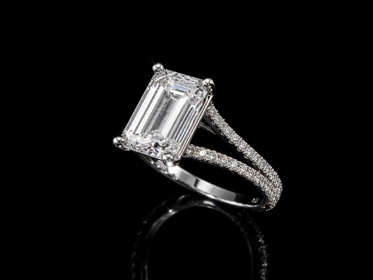 Platinum Emerald Cut Lab Diamond Engagement Ring – 3.37 ct Total – IGI Certified