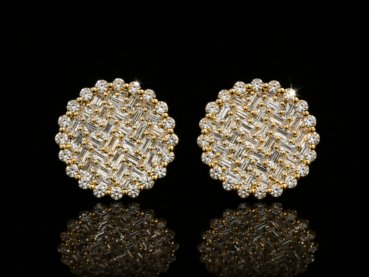10K YELLOW GOLD BAGUETTE AND ROUND DIAMOND EARRINGS