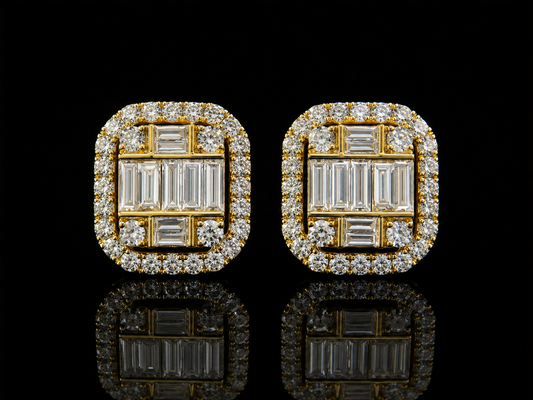 18K YELLOW GOLD ROUNDS AND BAGUETTES DIAMOND EARRINGS