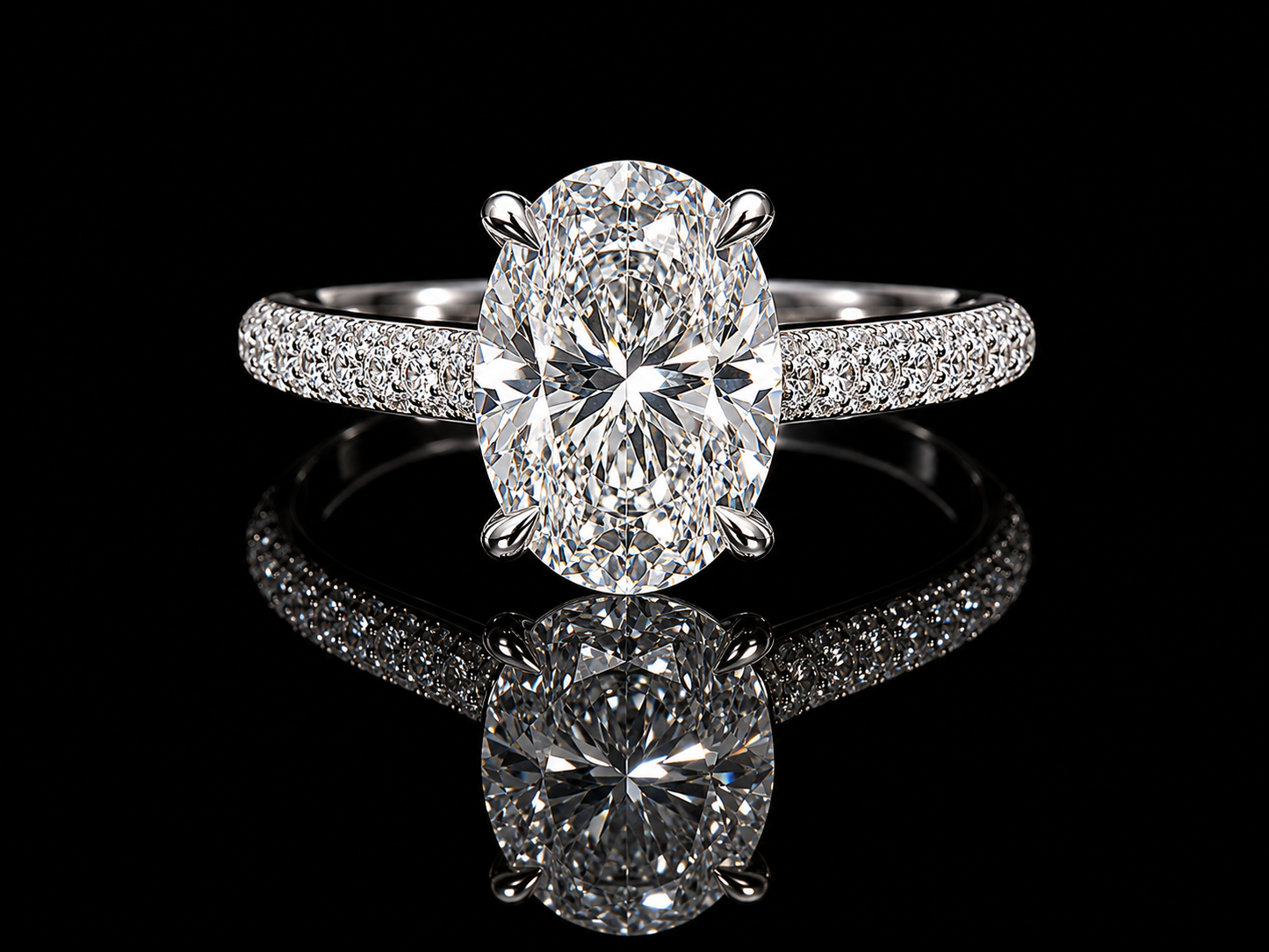 14K White Gold Oval Cut Lab Diamond Engagement Ring – 3.39 ct Total – IGI Certified