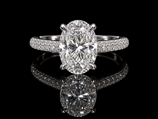 14K White Gold Oval Cut Lab Diamond Engagement Ring – 3.39 ct Total – IGI Certified