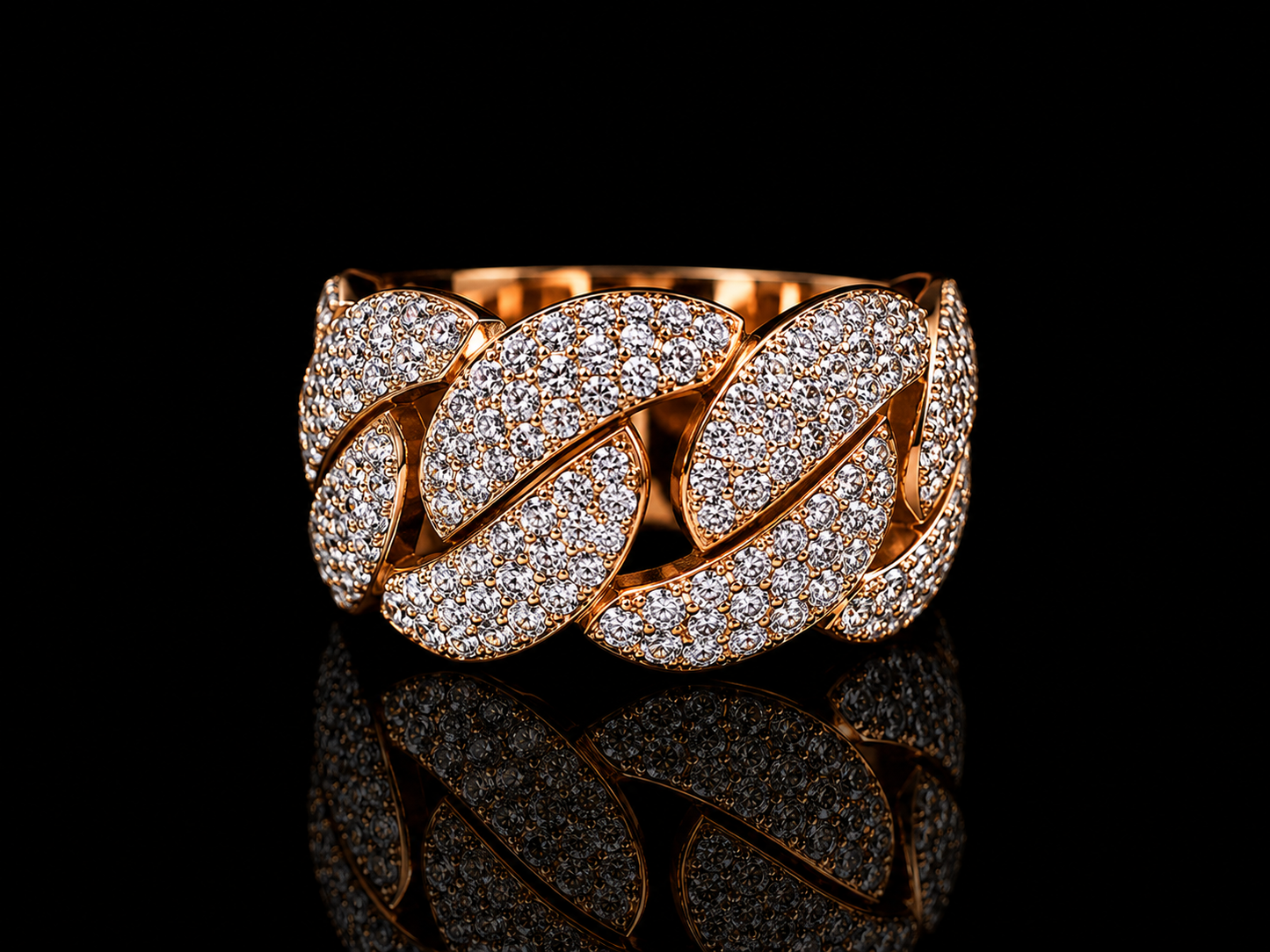BAGUE À MAILLONS CUBAINS EN OR ROSE 10K 15MM 3,30CT DE DIAMANTS EN VVS F+