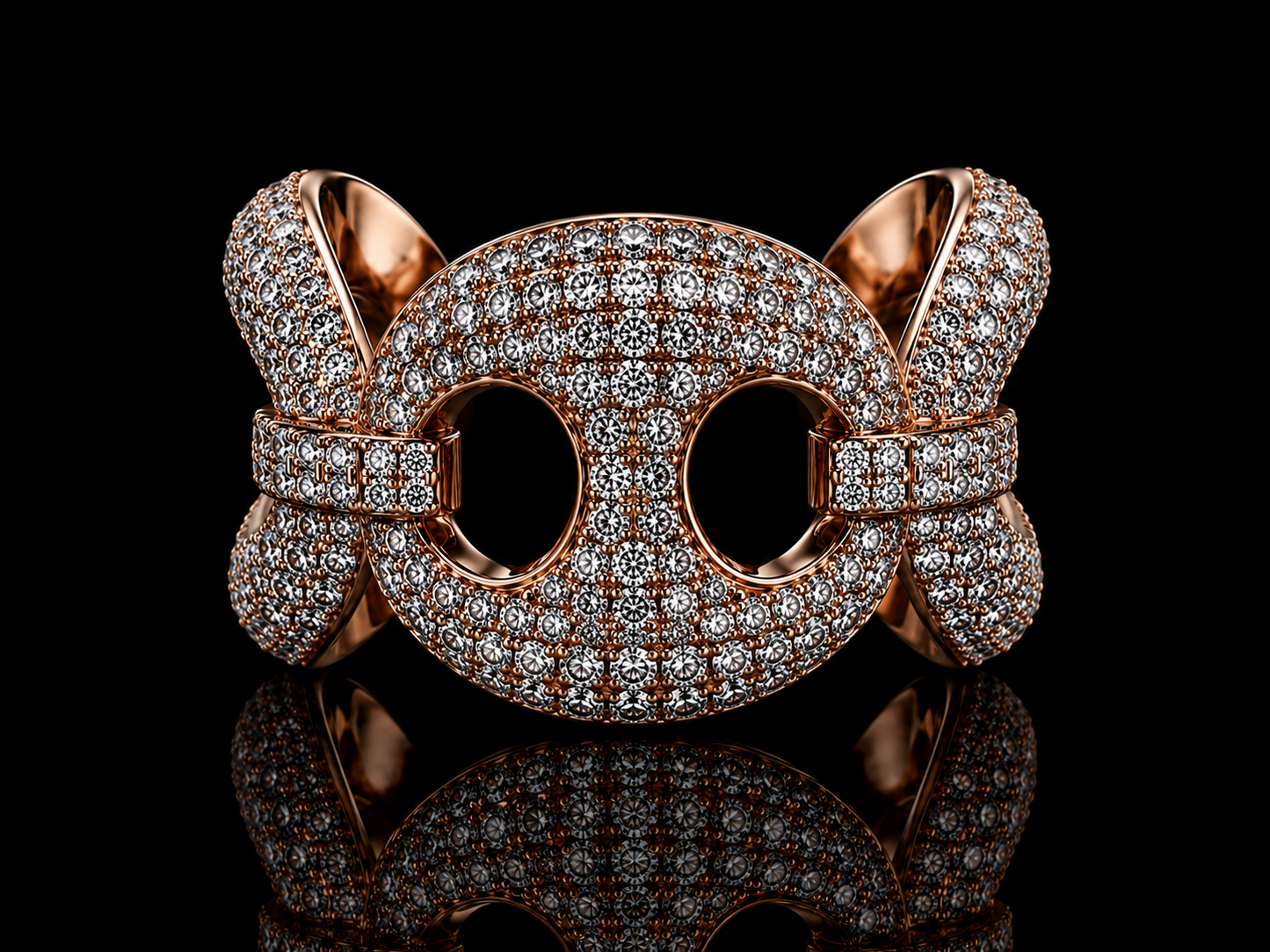 10K Rose Gold Coffee Bean Diamond Ring – 2.75 CTW VVS F+ Natural Diamonds | 15mm Gucci-Inspired Statement Ring