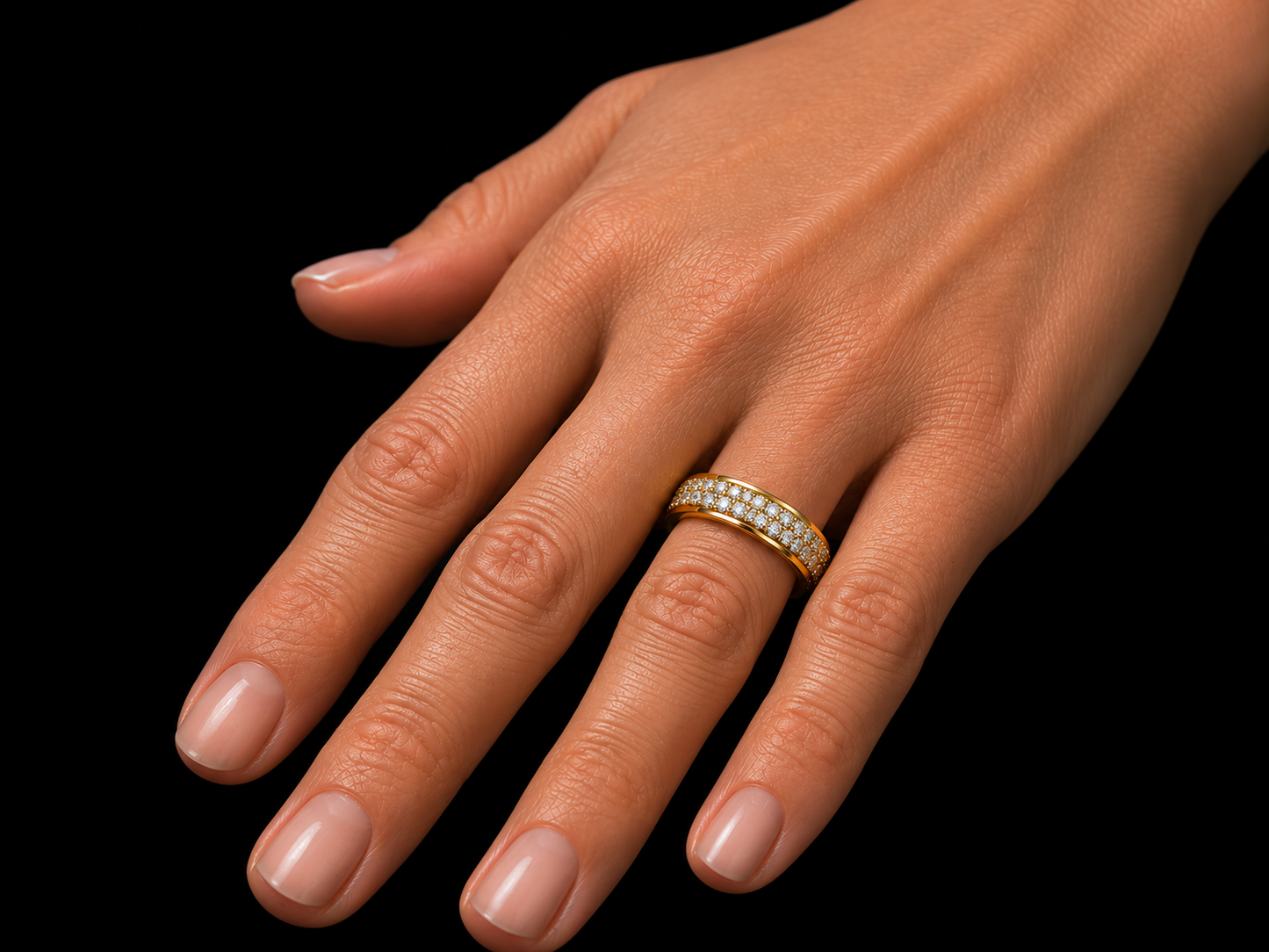 14K Yellow Gold Diamond Band Ring – 0.60 CT Natural VVS F+ Diamonds | 6mm Triple Row Wedding Band