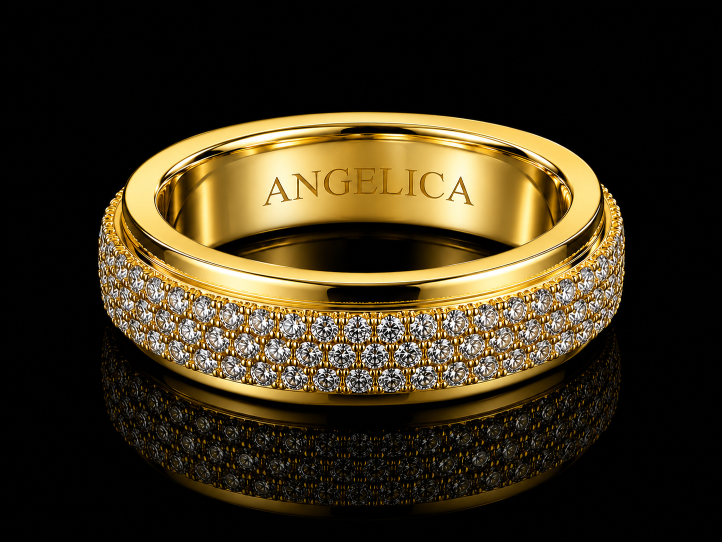 14K Yellow Gold Diamond Band Ring – 0.60 CT Natural VVS F+ Diamonds | 6mm Triple Row Wedding Band