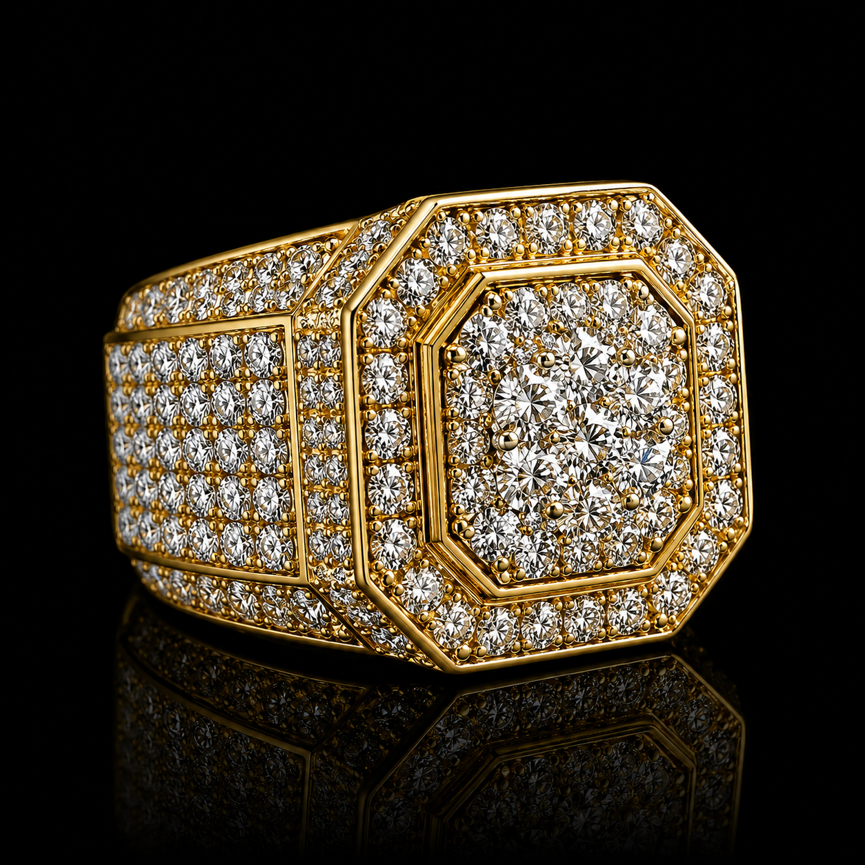 14K Yellow Gold Diamond Signet Ring – 8.70 CT Natural VS–SI F/G Diamonds | Bold Luxury Men's Ring