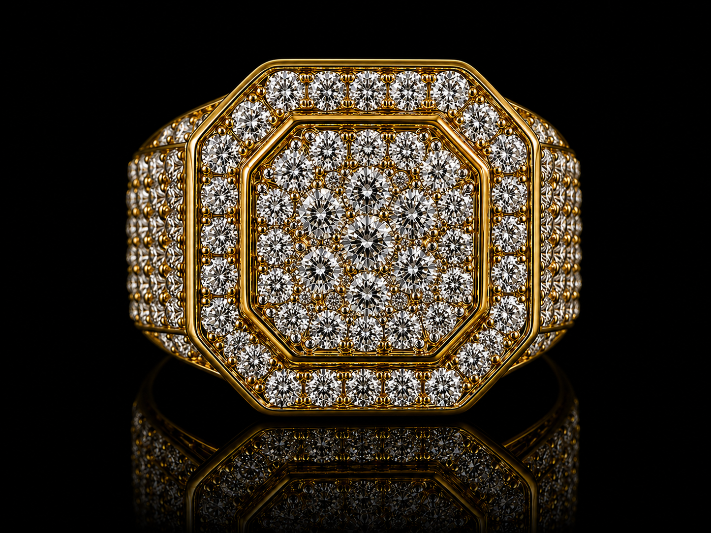 14K Yellow Gold Diamond Signet Ring – 8.70 CT Natural VS–SI F/G Diamonds | Bold Luxury Men's Ring