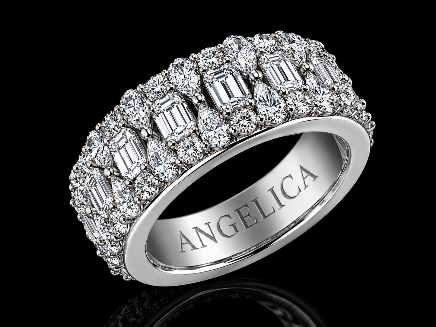 Signature Collection 10K White Gold Diamond Band Ring – 6.38 CT VVS F+ Diamonds | 8MM