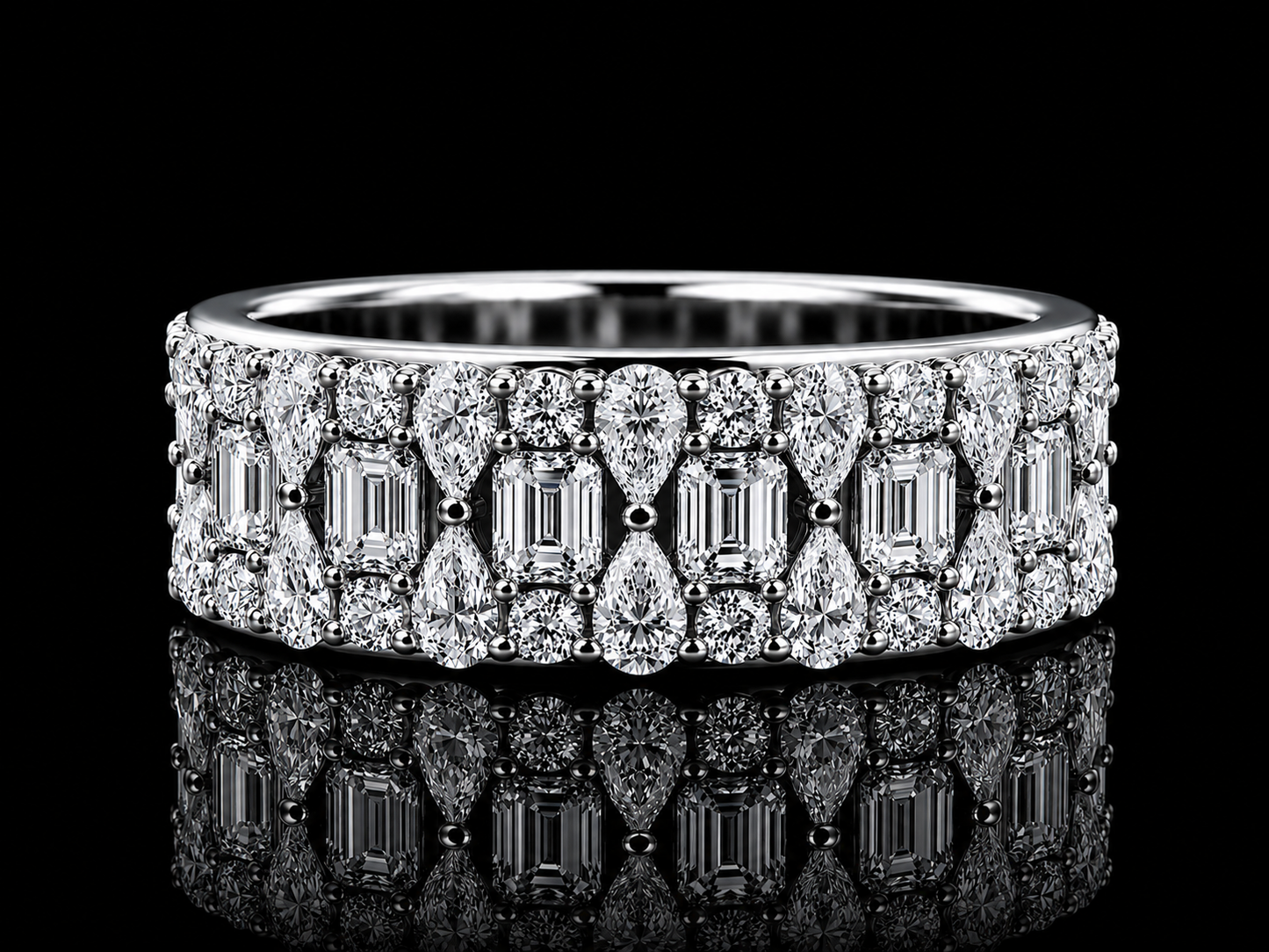 Signature Collection 10K White Gold Diamond Band Ring – 6.38 CT VVS F+ Diamonds | 8MM