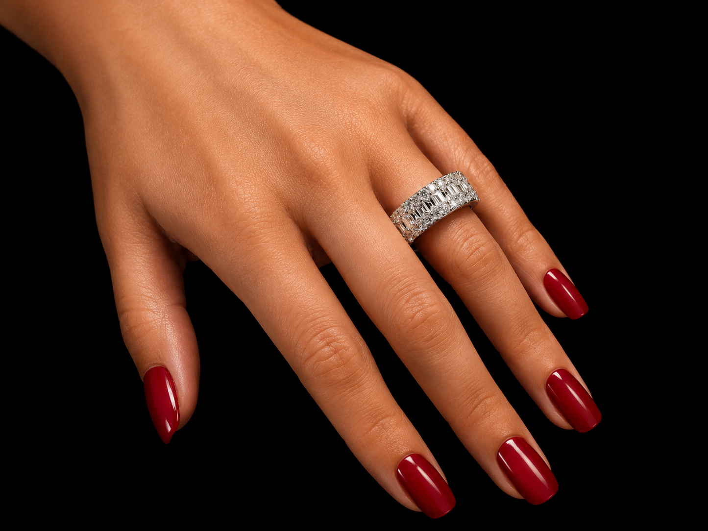 Signature Collection 10K White Gold Diamond Band Ring – 6.38 CT VVS F+ Diamonds | 8MM