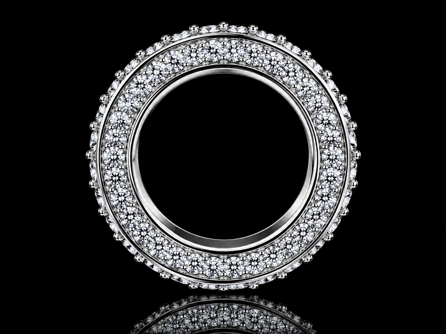 10K White Gold Eternity Band Ring – 7.10 CT VVS F+ Natural Emerald-Cut & Round Diamonds | 8MM