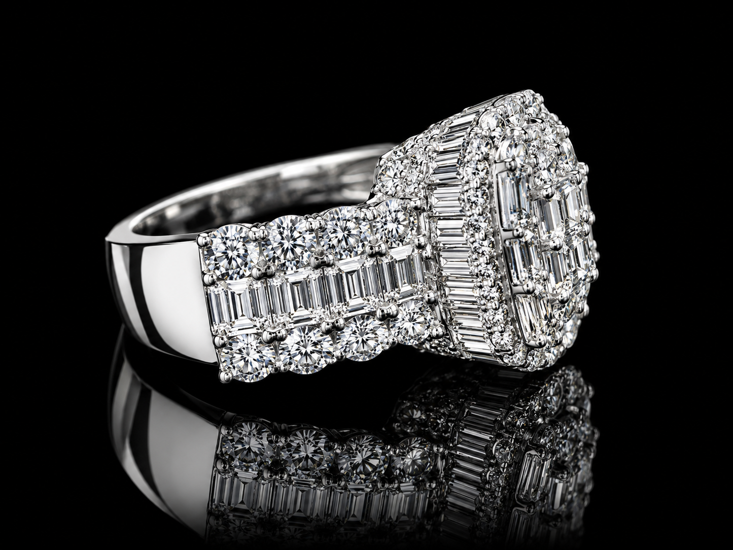 BANDA DE ORO BLANCO DE 10 K CON 6,40 CT DE DIAMANTES EN VVS F+