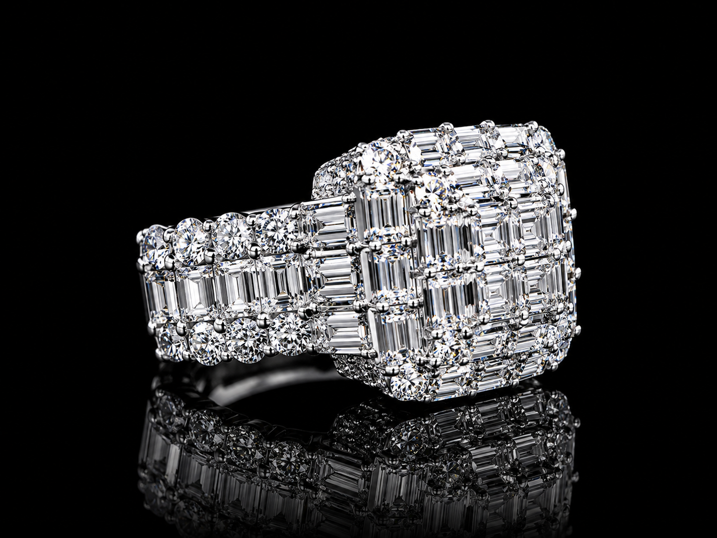 BANDA DE ORO BLANCO DE 10 K CON 6,40 CT DE DIAMANTES EN VVS F+