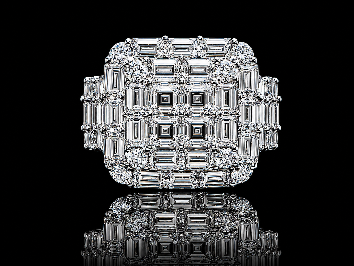 BANDA DE ORO BLANCO DE 10 K CON 6,40 CT DE DIAMANTES EN VVS F+