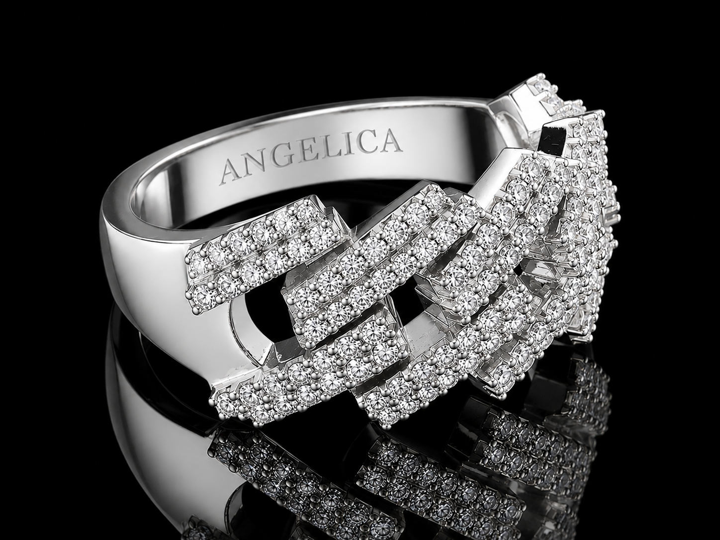 10K White Gold Cuban Link Diamond Ring – 1.40 CT VVS F+ Natural Diamonds Angelica Jewellers